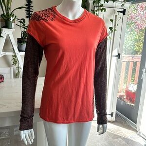 Cruel girl, long sleeve, layered orange and brown size large T-shirt